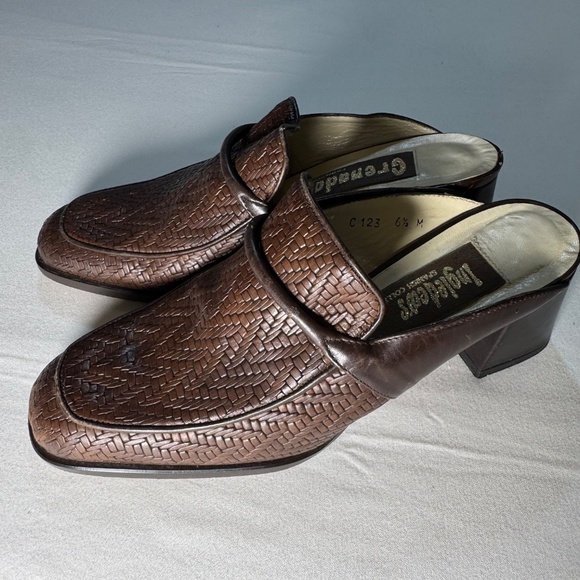Ingledews Spain Women Brown Leather Woven Block Heel Mule 6 6.5 Preppy Academia - Picture 9 of 9
